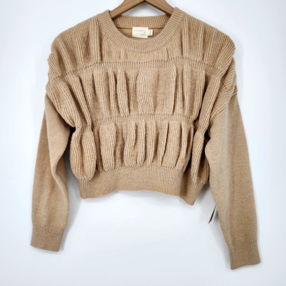 Dreamers BY Debut Womens‎ Cropped Sweater Size S Tan Scrunch Soft Neutral NWT